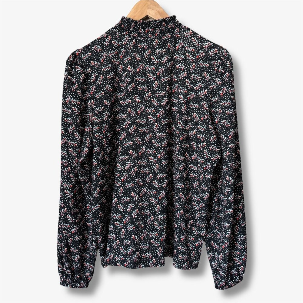 LOFT Vine Smocked Mock Neck Top Womens Medium Twee Dark Floral Cottagecore - Picture 11 of 15